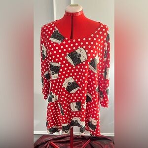 Attitudes by Renee Red Polka Dot Attitude Can Soup Print Blouse size XL